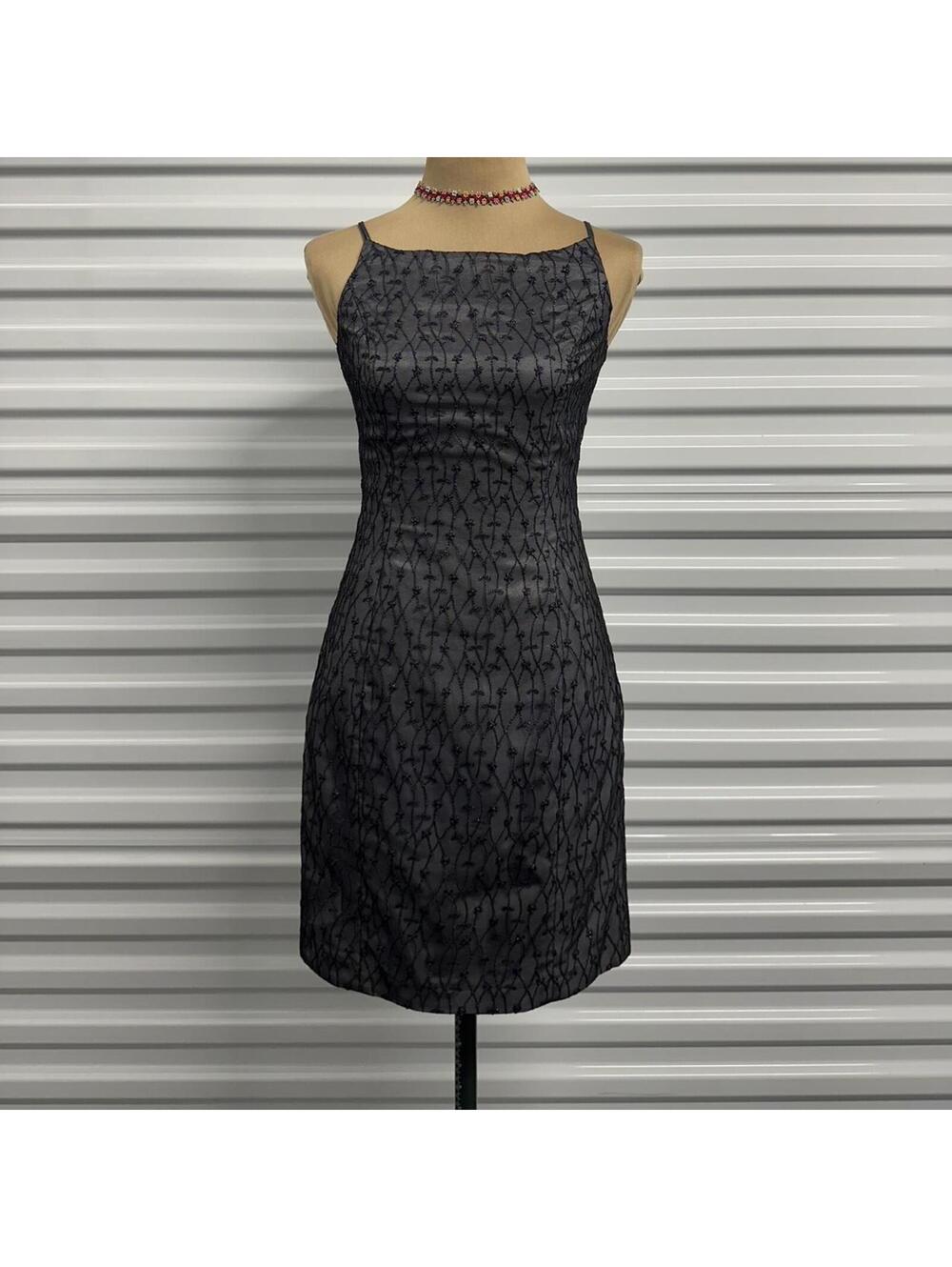 Y2k vintage Black floral pattern mini dress